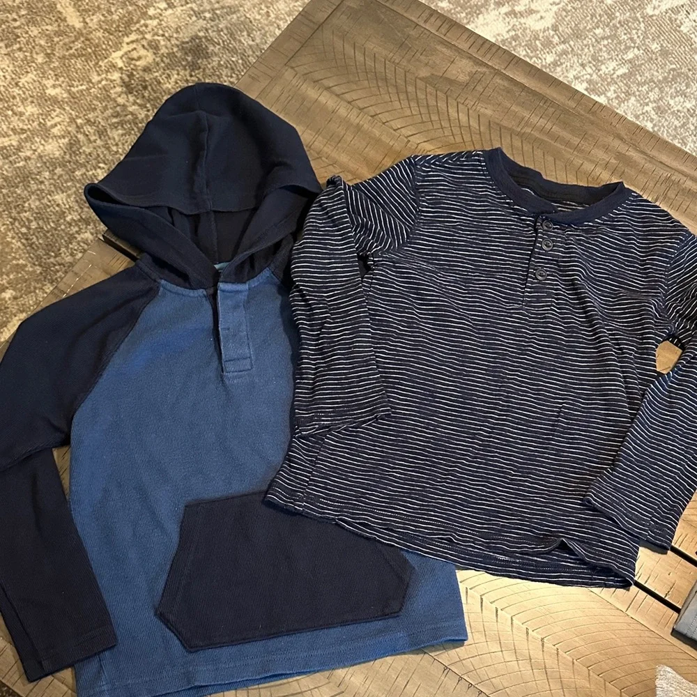 Old Navy Navy & Blue Boys Long Sleeve Hoodie and Striped Henley Set